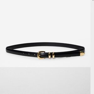Aritzia Legendary Solid Brass Leather Slim Belt Colour: BLACK/GOLD, Size: M